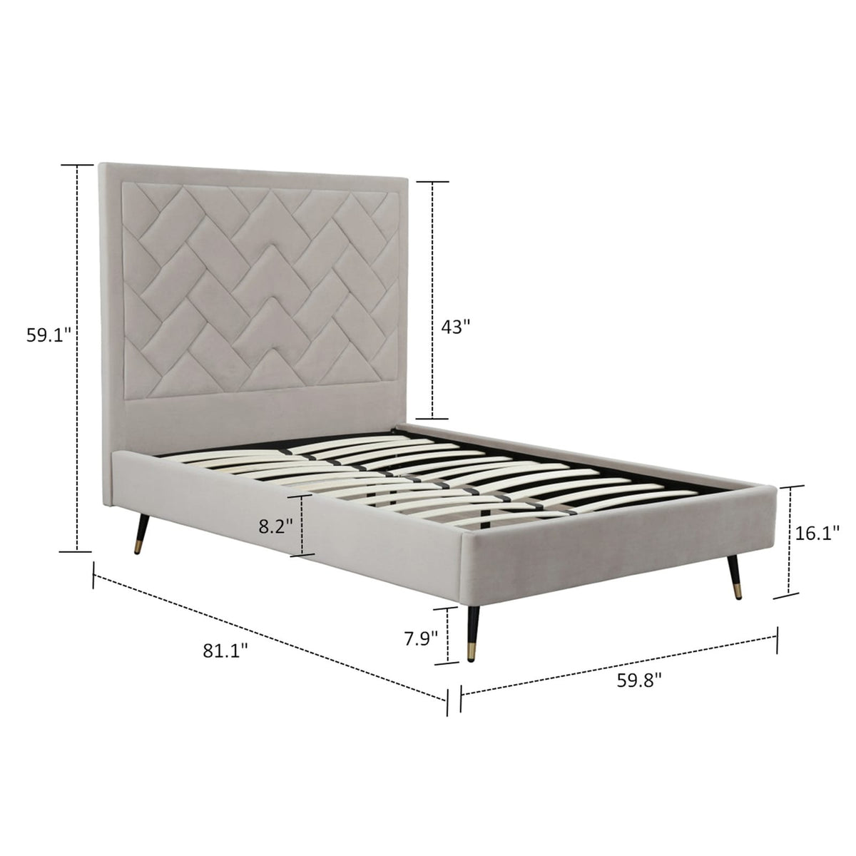 Greige Eucalyptus Full Bed Frame with Headboard