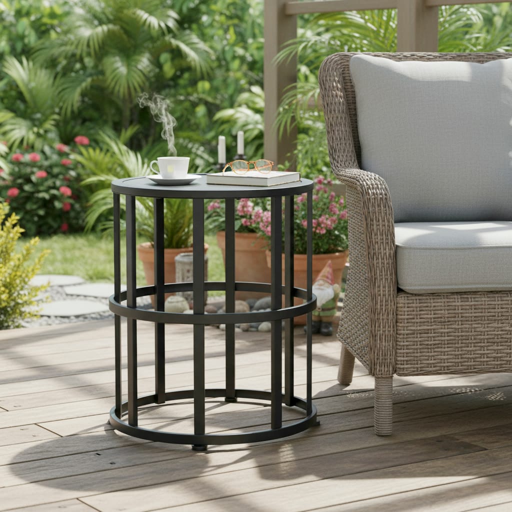 Black Ceramic Tile Side Table - Outdoor Patio Accent