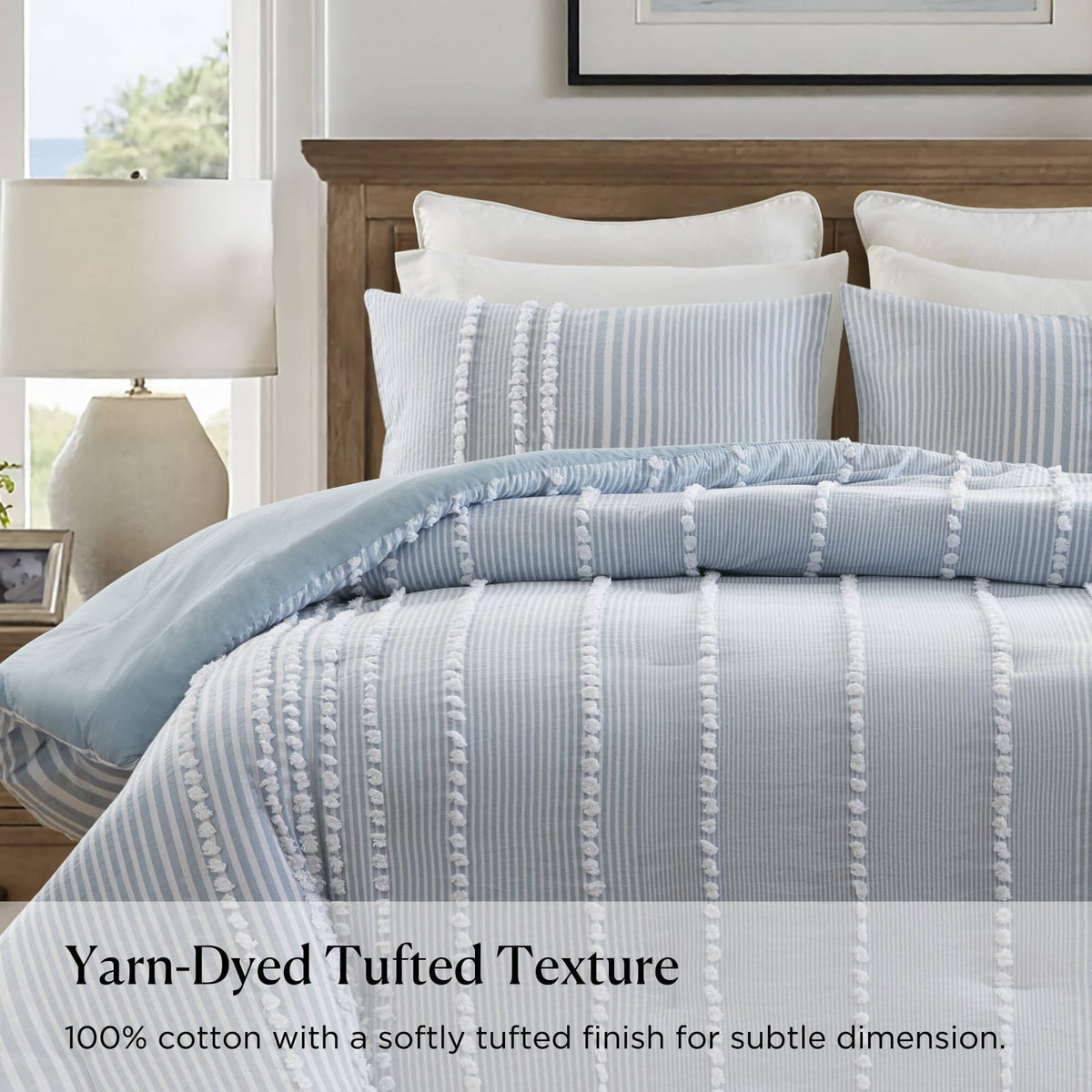 King Cotton Comforter Set - Blue Stripe