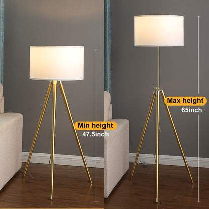 64" Adjustable Height Tripod Floor Lamp - Gold+White
