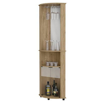 Oregon Corner Bar Cabinet - 3-Tier Shelf with Glass Rack