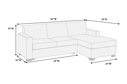 Light Gray 3 Seat Corduroy Sectional Sofa