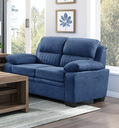 Blue Solid Wood 5 Seat Sofa with Pillow Top Arms for Living Room