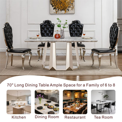 70" Silver Grey Marble Dining Table - Modern Rectangle for 6 People