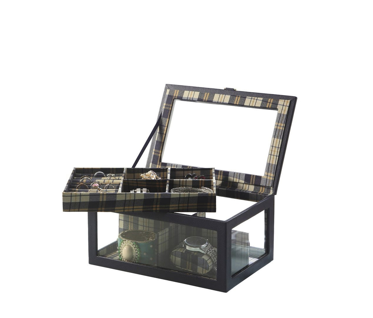 Blue Glass Jewelry Case Watch Display - 9.8" Long for Bedroom