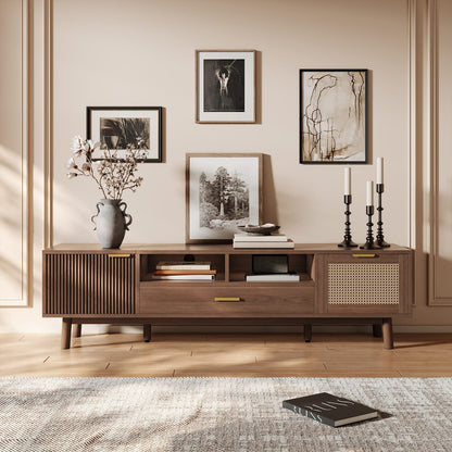 Dark Brown TV Stand with Storage - 75" TVs, Pine Wood