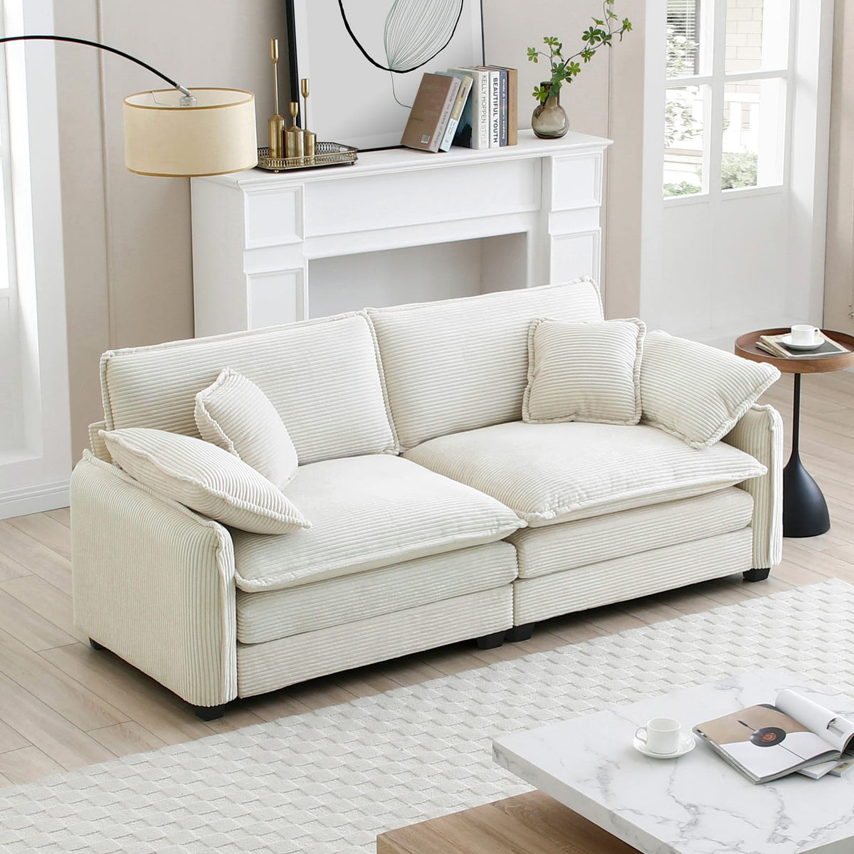 Beige Corduroy 2-Seat Sofa - Comfortable Living Room Sofa