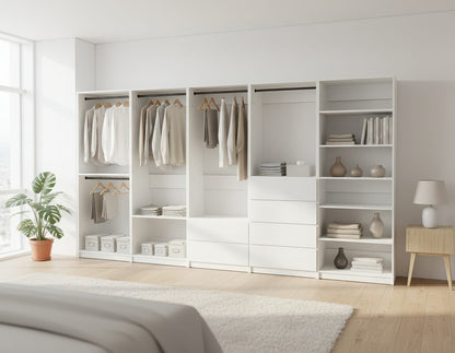 White Wood Walk-In Closet System - 157" Wide