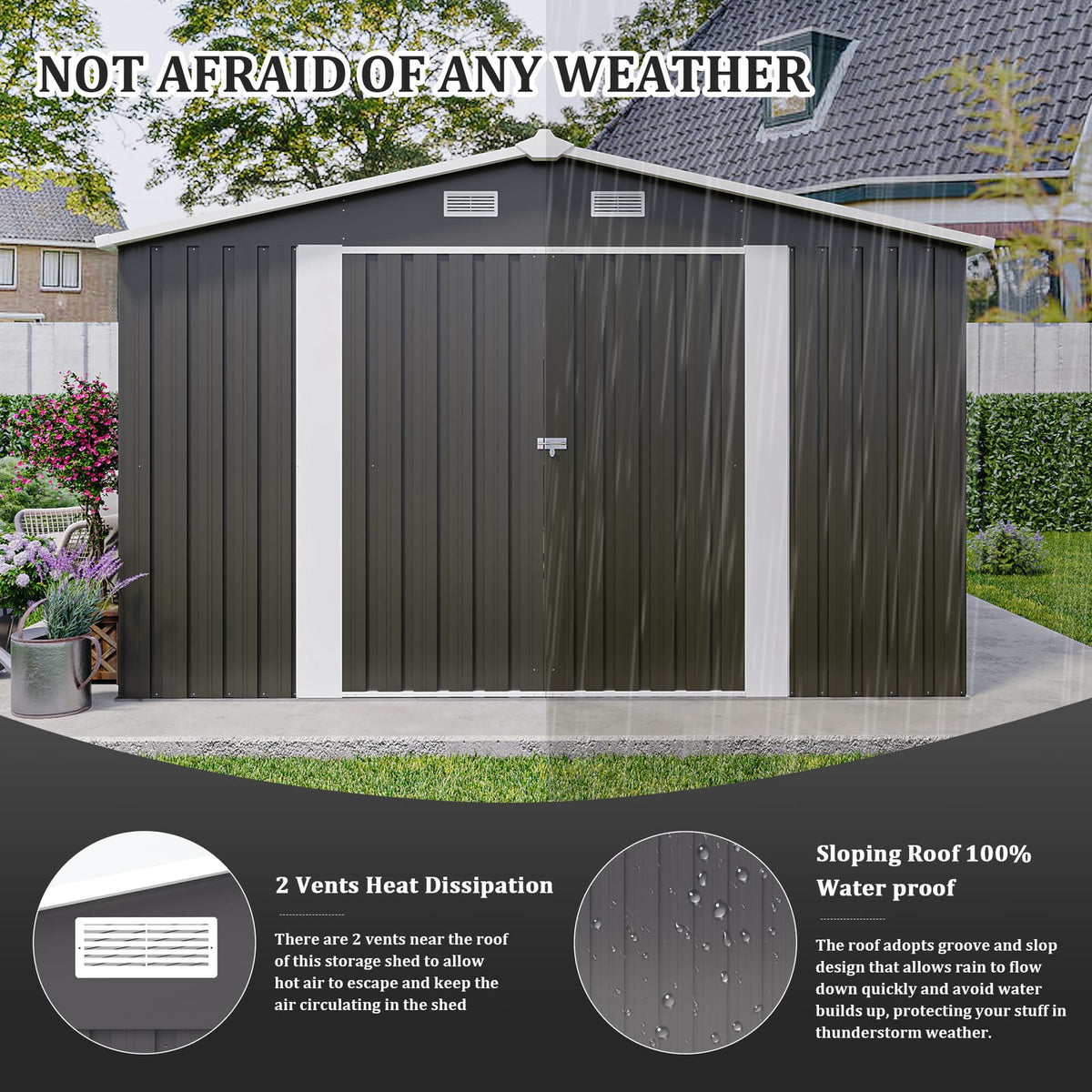 10x14 Campcraft Outdoor Storage Shed - Dark Gray Metal