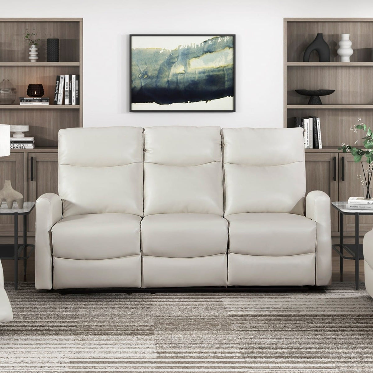 Contemporary Beige Double Reclining Sofa - Plywood Frame