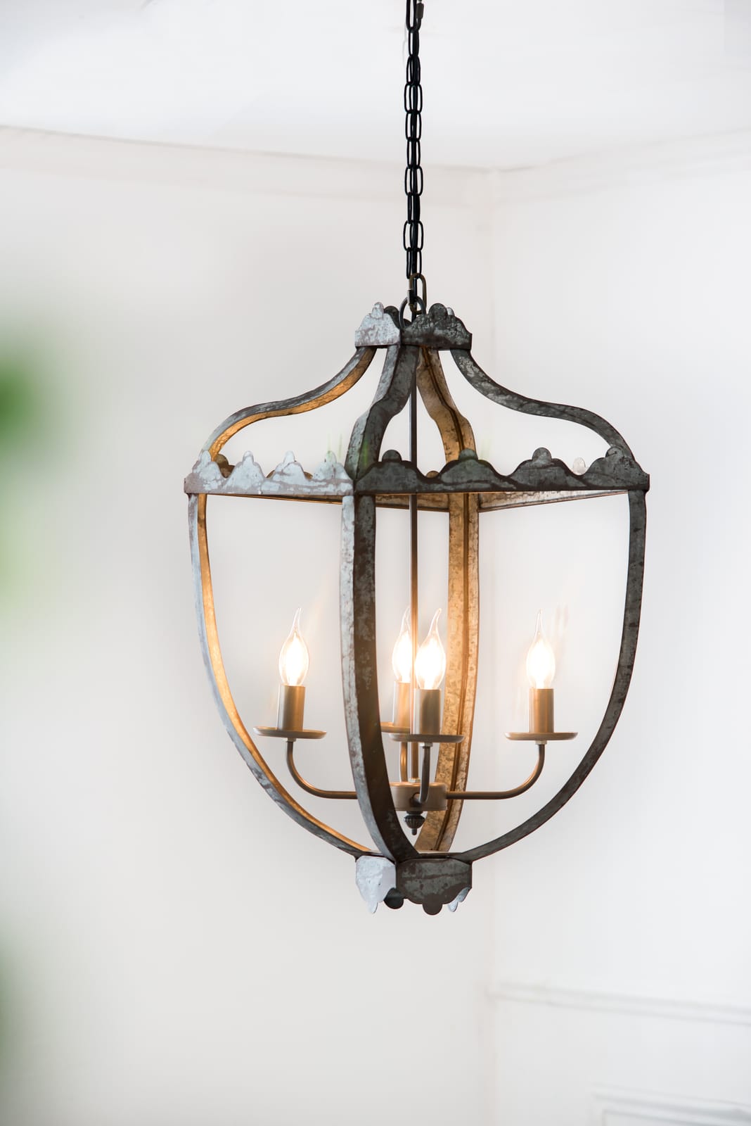 4-Light Metal Chandelier - Gray Iron Lighting Fixture