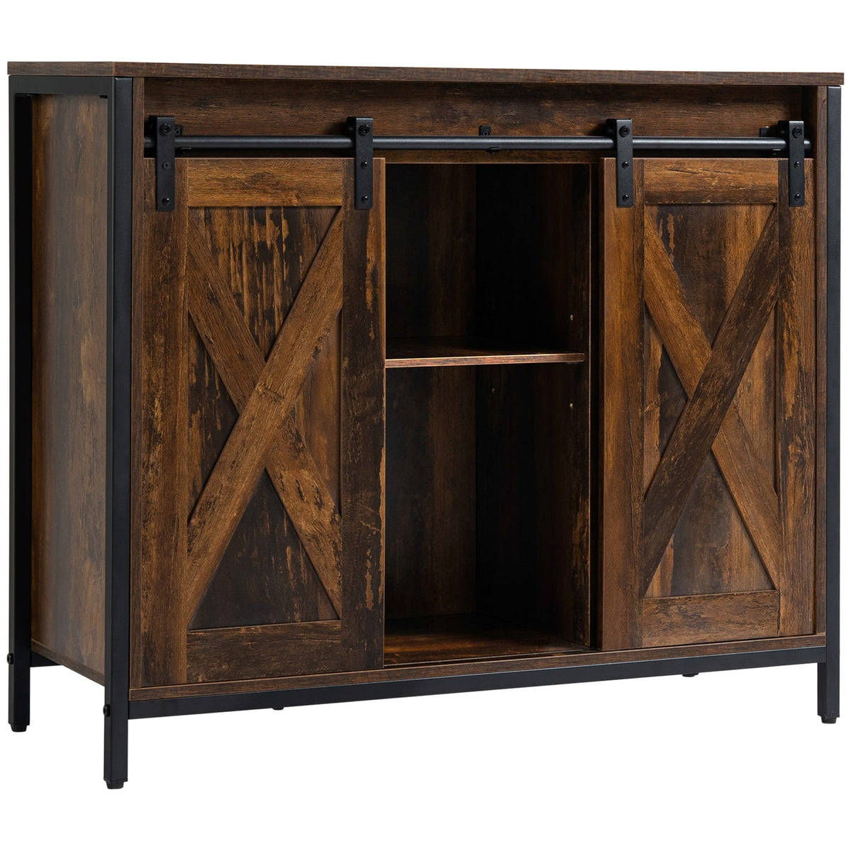 Rustic Brown Industrial Sideboard Buffet Cabinet - Storage Solutions