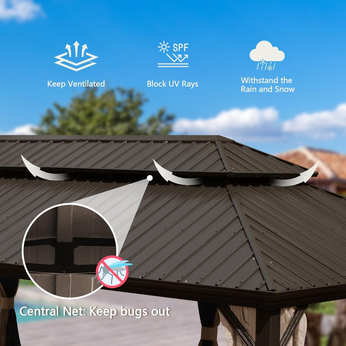 14x22ft Brown Aluminum Gazebo - Outdoor Shade Pavilion