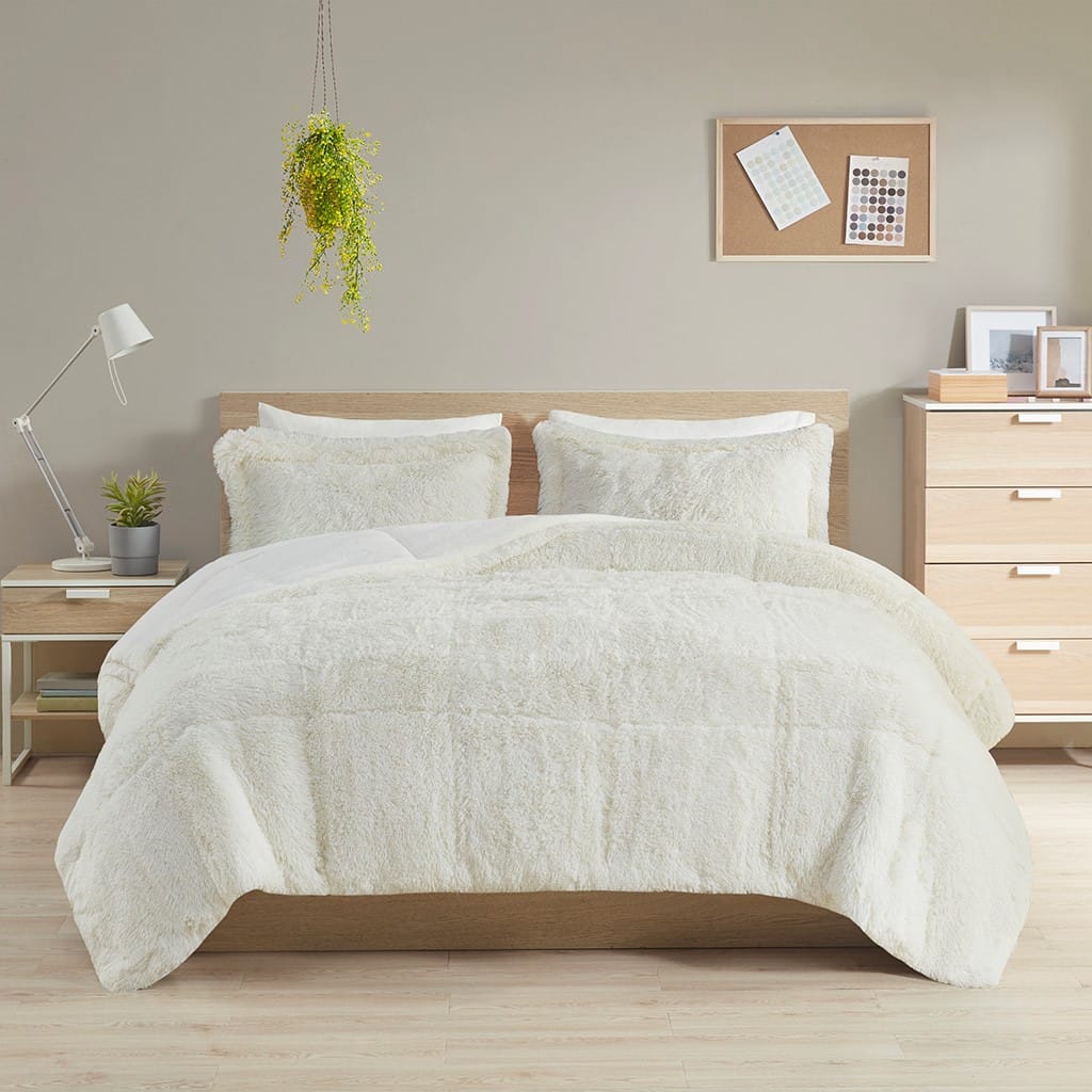 Twin/Twin XL Shaggy Ivory Comforter Set - Cozy Comfort
