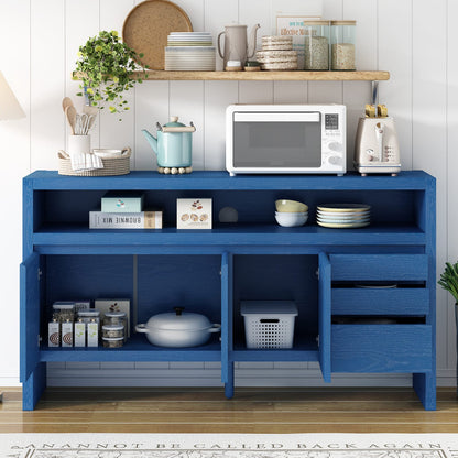 Navy Blue Solid Wood Sideboard 60" - Entryway Storage Cabinet