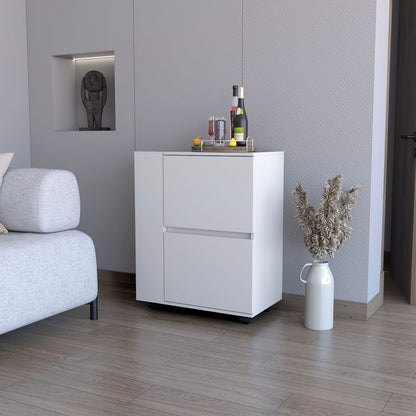 Modern White Wine Rack with 2 Cabinets & Wheels
