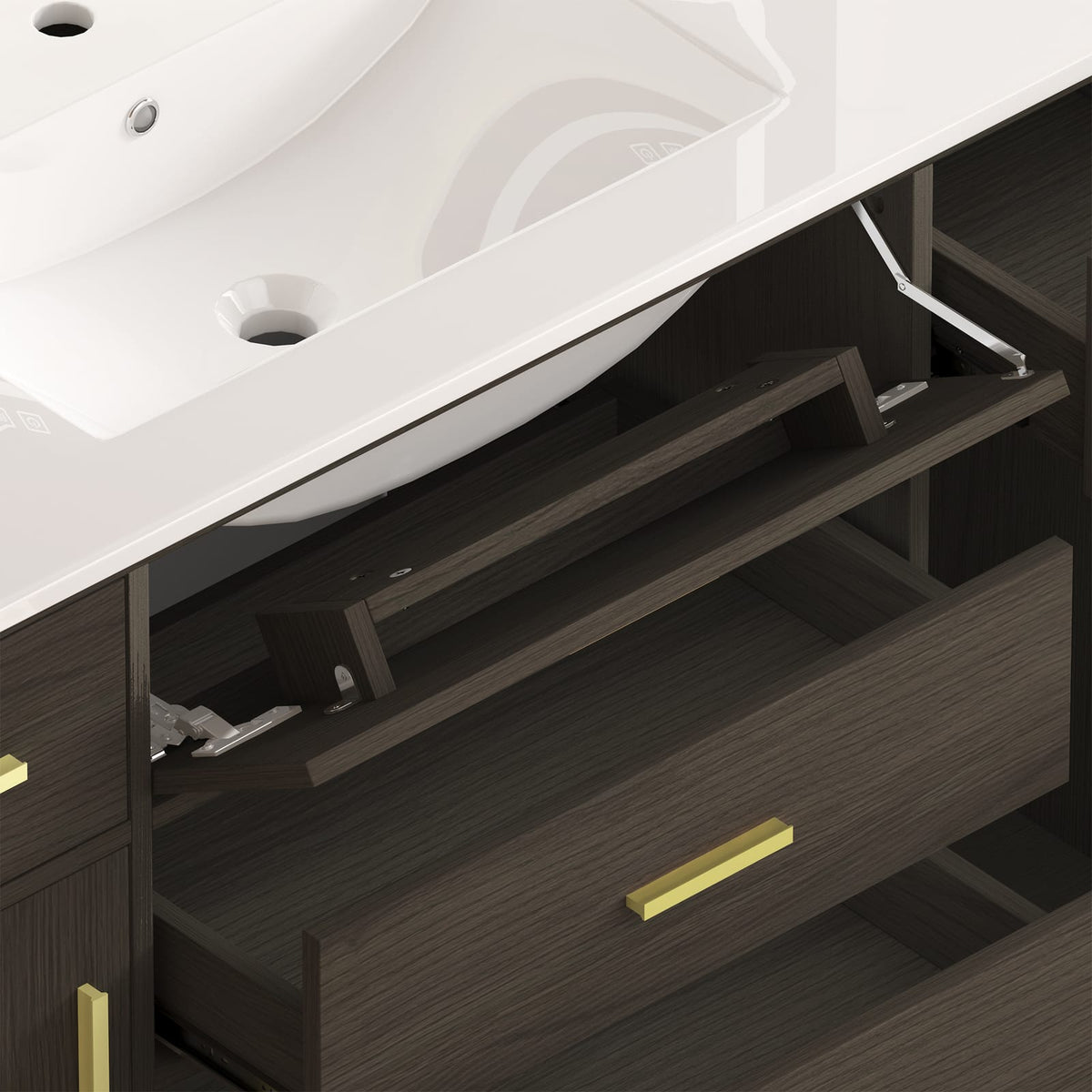48" Dark Brown Bathroom Vanity - Storage Cabinet with Soft-Close Doors