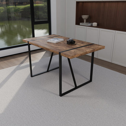 Modern Industrial Dining Table and Chair Set in Grey Brown MDF