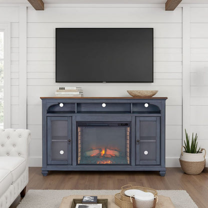 66" Blue Rubber Wood TV Stand for 80" TVs