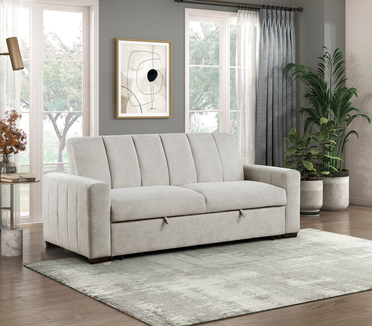 85" Light Gray Convertible Sofa with Sleeper Bed