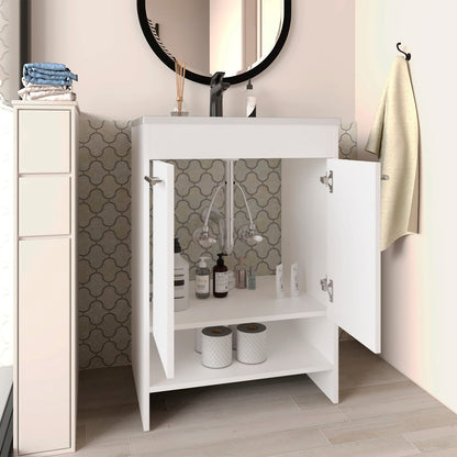 White Bathroom Vanity with Storage Shelves