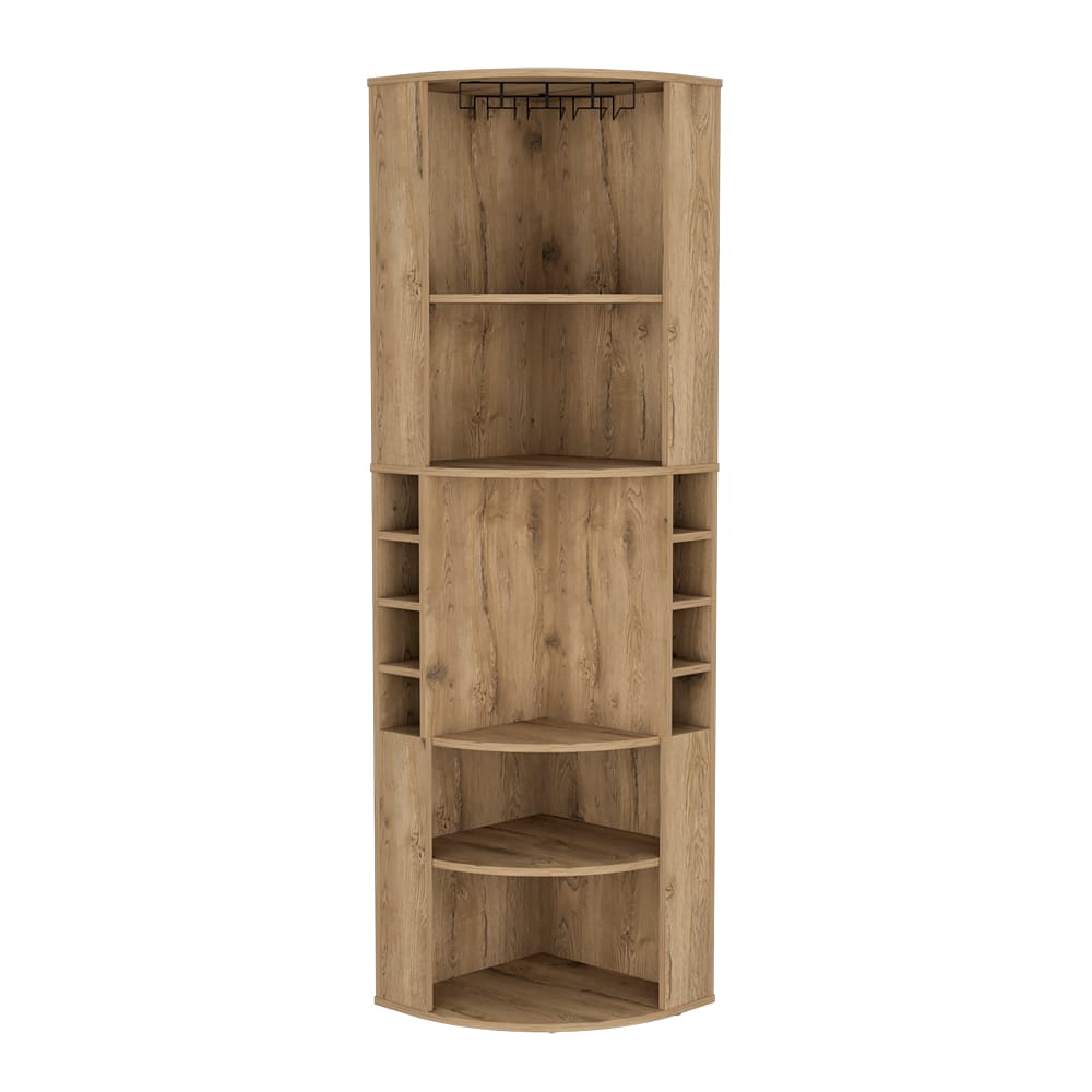 Beige Engineered Wood Corner Bar Cabinet 18.5"W x 18.5"D x 70.8"H for Living Room
