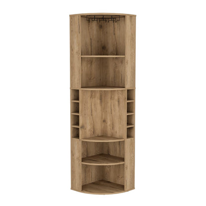 Beige Engineered Wood Corner Bar Cabinet 18.5"W x 18.5"D x 70.8"H for Living Room