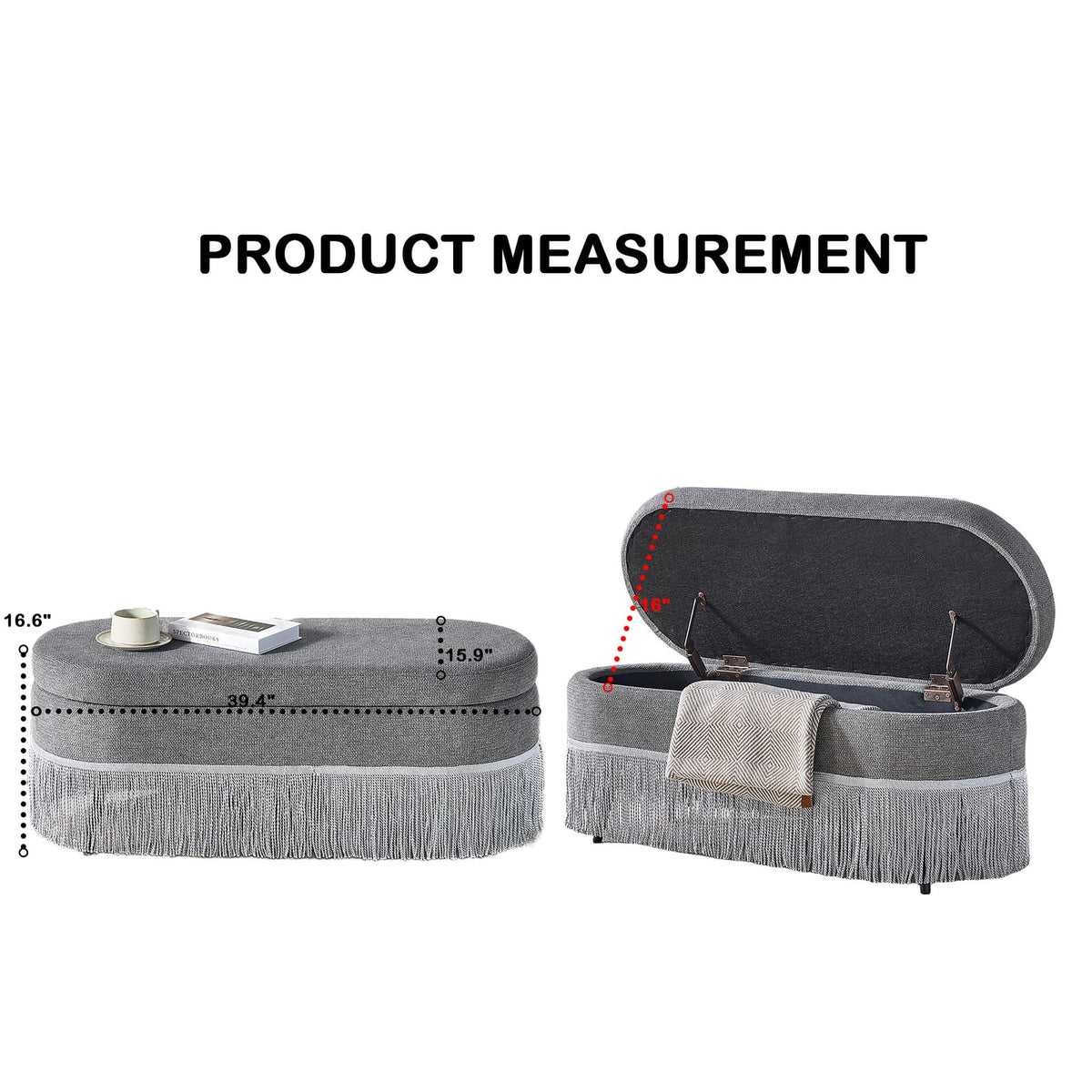 Grey Foam & Metal Storage Ottoman - Lift Top, Hidden Storage for Living Room