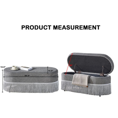 Grey Foam & Metal Storage Ottoman - Lift Top, Hidden Storage for Living Room