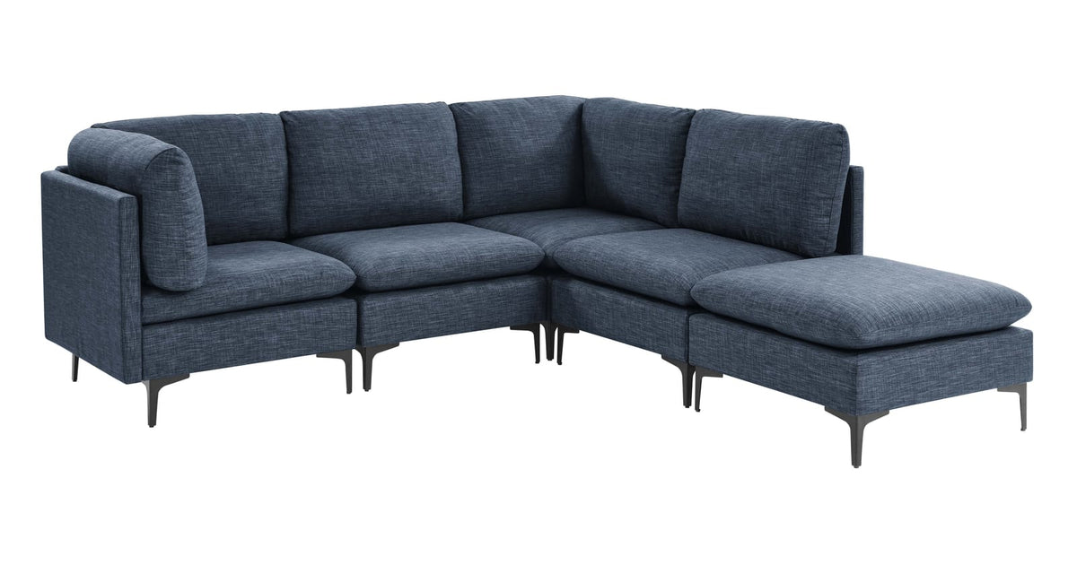 Dark Blue Linen 5 Seat Sectional Sofa for Living Room