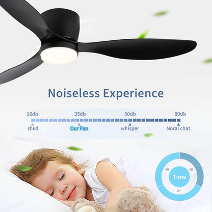 52" Smart Ceiling Fan with Lights - Black & Remote Control