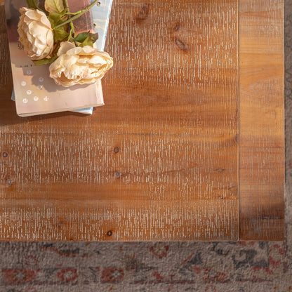 Rustic Farmhouse Wood Coffee Table with Open Storage Shelf for Living Room
