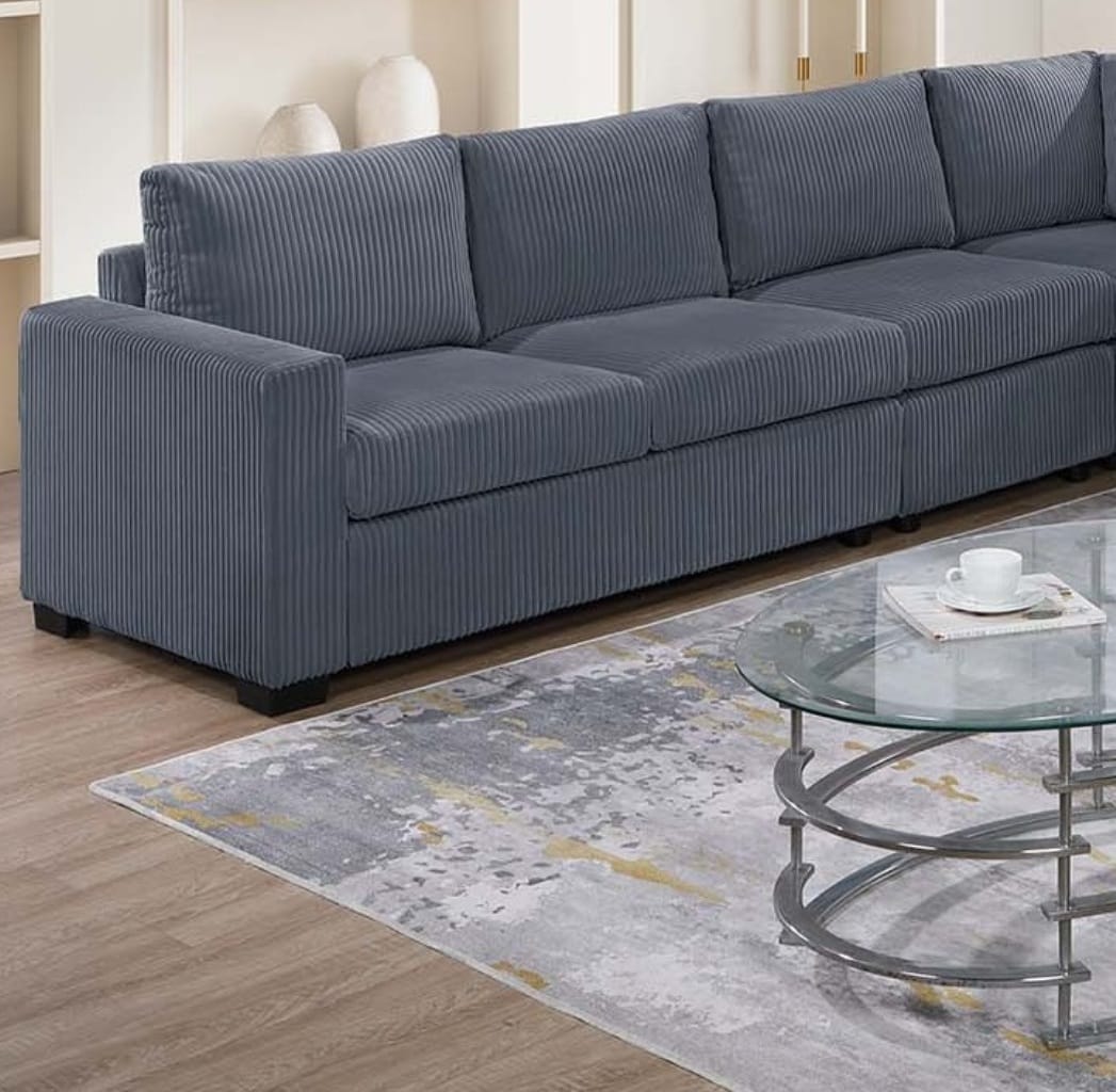 Dark Gray Corduroy L-Shaped Sectional Sofa - 6 Piece Set for Living Room