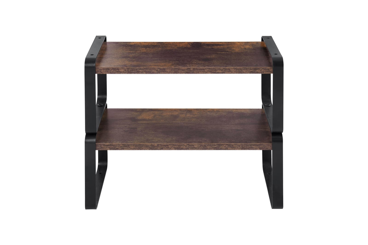 2 Tier Black Metal Shelf - Rustic Wood Display Shelves for Living Room