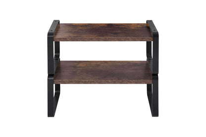 2 Tier Black Metal Shelf - Rustic Wood Display Shelves for Living Room