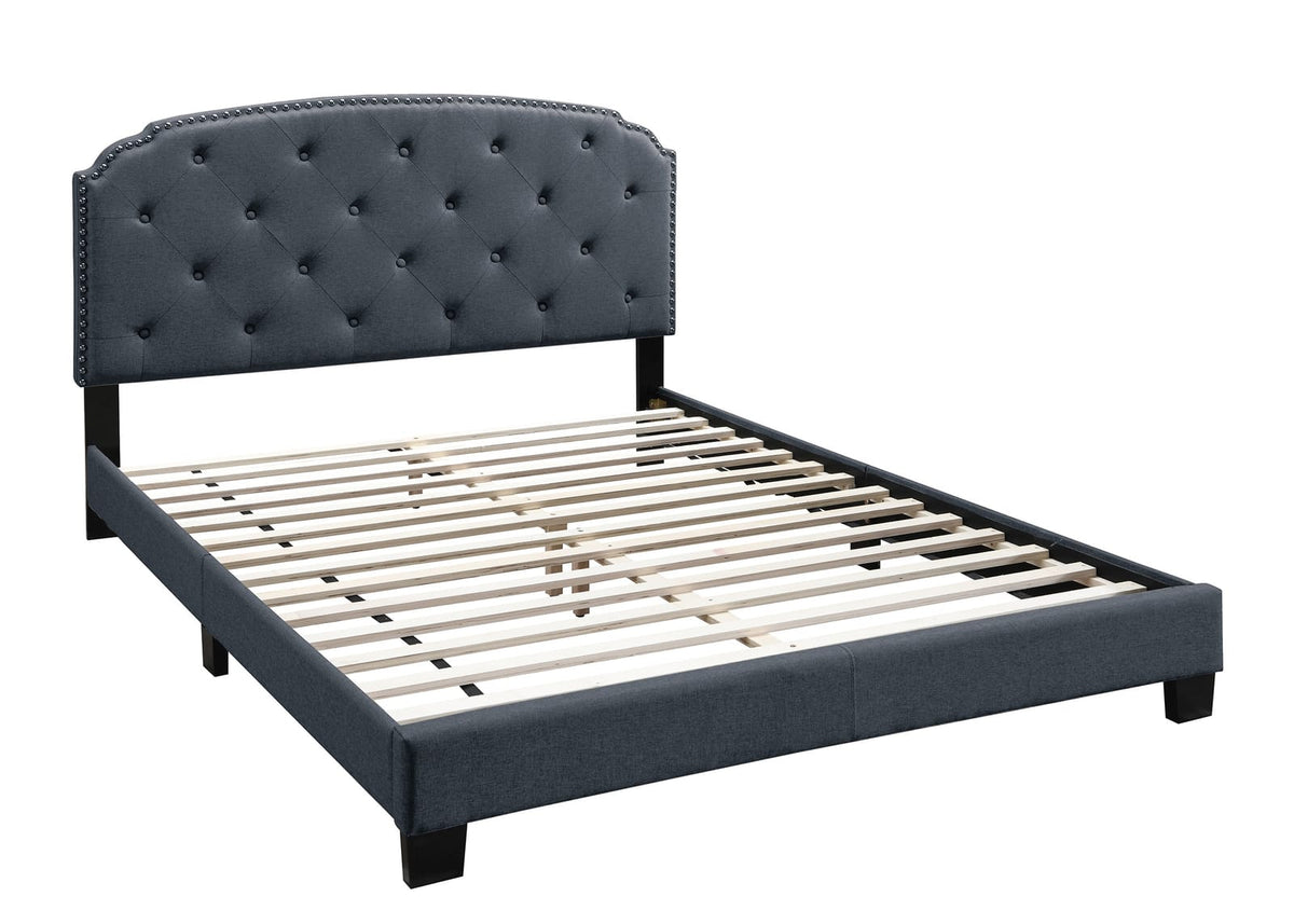 Charcoal Full Burlap Bed Frame with Button Tufted Headboard for Bedroom