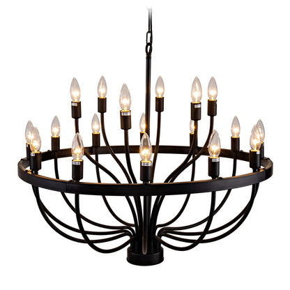 Black Iron Chandelier - 18 Light Floral Design