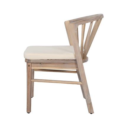 Light White Acacia Wood Patio Dining Chairs Set of 2