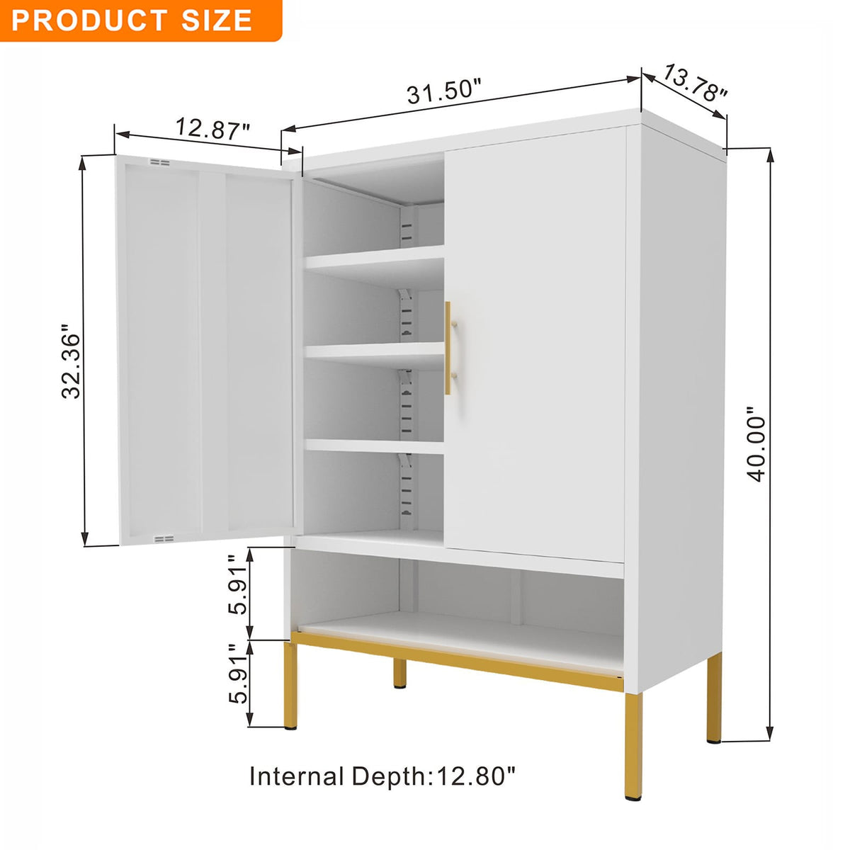 40" Tall 2-Door Shoe Cabinet - White Steel Storage