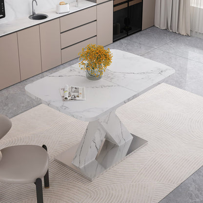 Modern White Dining Table - Stretchable Rectangle, MDF Steel