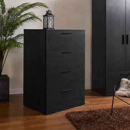 Oliver Four-Drawer Jumbo Chest - Black Wood Dresser