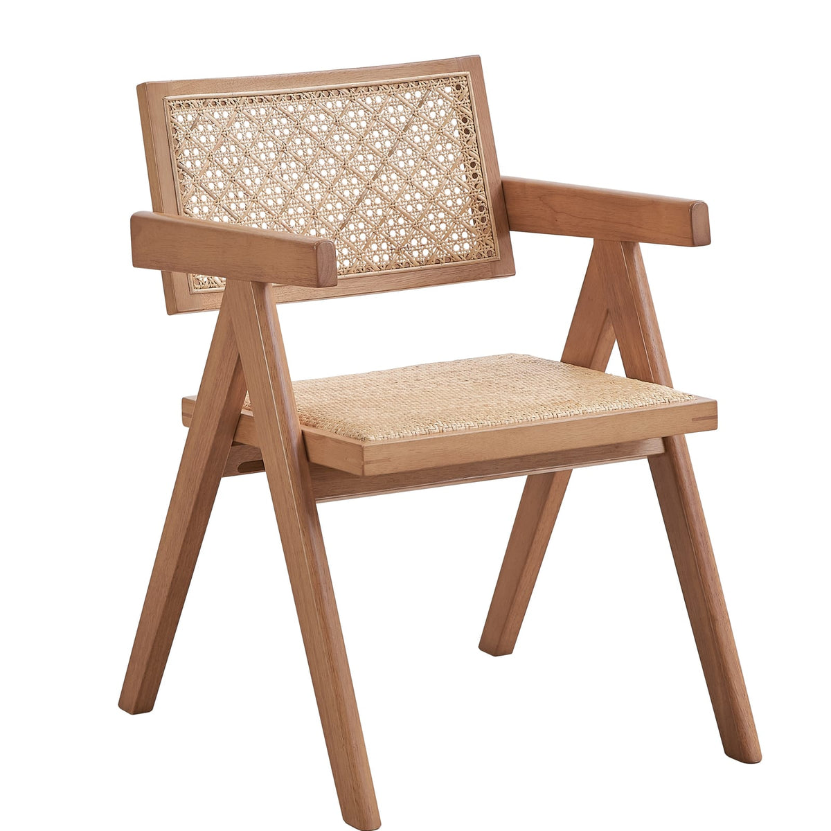 Beige and Natural Arm Chairs (Set of 2) - Mid-Century Modern Dining