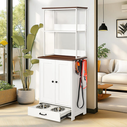 Dark Brown White Dog Bed Station with Storage