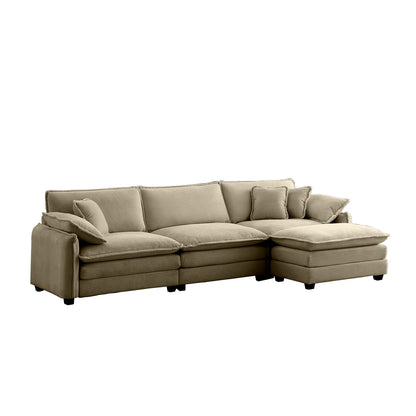 Tan Corduroy 3-Seater Sofa with Footrest - Retro Style for Living Room