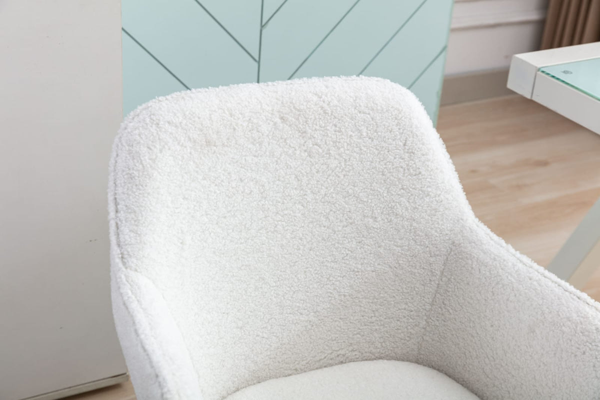 Modern White Teddy Fabric Office Chair Adjustable Height Revolving