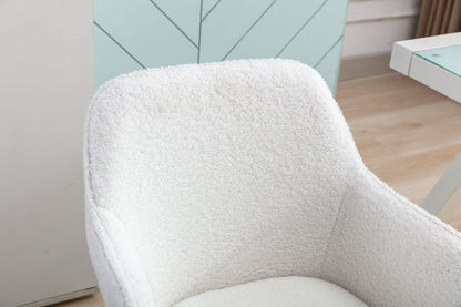 Modern White Teddy Fabric Office Chair Adjustable Height Revolving