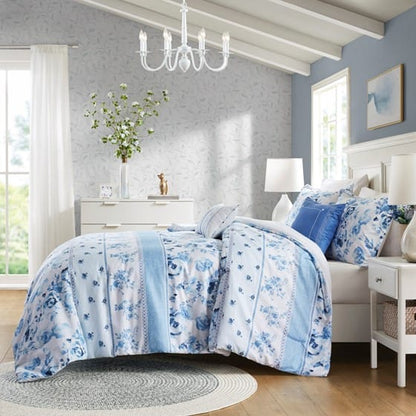 Full Polyester Floral Striped Comforter Set