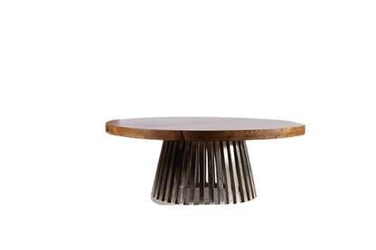 Brown Mango Wood Round Coffee Table - 47" Diameter for Living Room