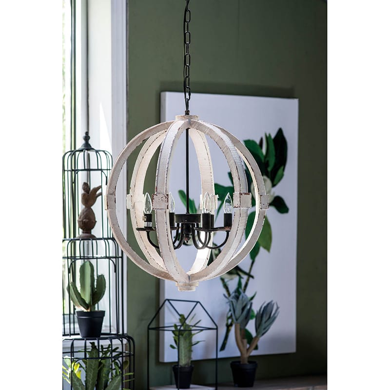 6-Light Wood Chandelier - White Pine, Kitchen Dining Room