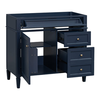 36" Blue Bathroom Vanity - Storage Cabinet with Drawers & Tip-out
